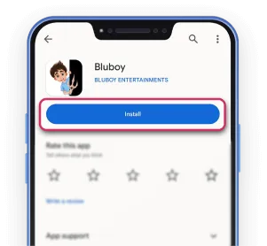"Step 2 of the Bluboy app download process from the App Store"